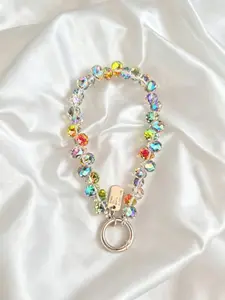 Luxury Crystal Phone Strap Wrist Chain, Handmade Beaded Rhinestone Pendant, Fashionable Accessory for All Seasons, Plated with Precious Metal
