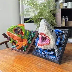 Chameleon Shark Art 3D Wall Painting Building Blocks Assemble Model Living Room Decor Gecko Animal Puzzle Gift Toys Micro Mini Bricks For Children Adults