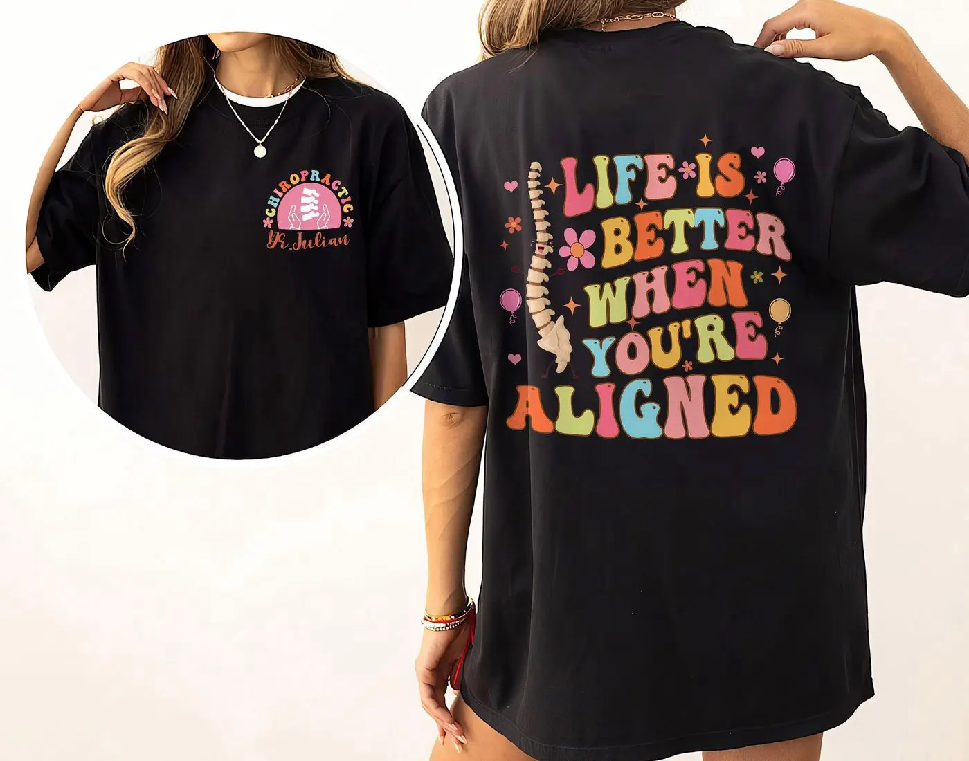 Chiropractor Custom Shirt Life is Better Aligned Chiropractic Shirt, Groovy Spine Care Doctor Gift, Physical Therapist Shirt