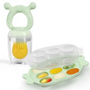 Silicone Baby Fruit Feeder with Freezer Nibble Tray Combo, Baby Teethers, Breastmilk Popsicle Molds  Teething Relief, BPA Free Fresh Food Feeder  Safe Infant Self Feeding (Sage Green)