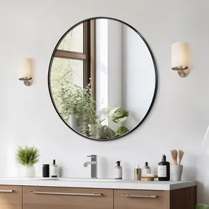 VEVOR Wall Mounted Makeup Mirror, 0.15" Thick, 30 in Mirror with Aluminium Alloy Frame & Explosion-Proof Film, Scratch-Resistant Mirror with Z-Shaped Bracket, Fit for Bathroom/Bedroom/Living Room
