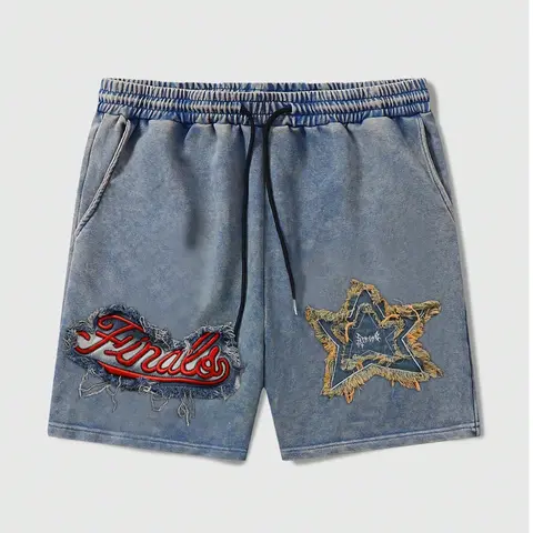 Men's Star & Letter Embroidery Elastic Waist Graphic Shorts, Regular Fit Casual Fashion Comfy Shorts for Summer, Men's Bottoms for Daily Wear, Fitted Casual Shorts