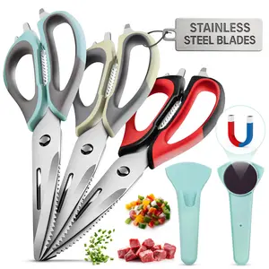 Kitchen Scissors, Multifunctional, Detachable, Thickened blades to enhanced shearing ability, Prying tool, Nut cracker, Bottle opener, Paring tool, Magnetic Sheath