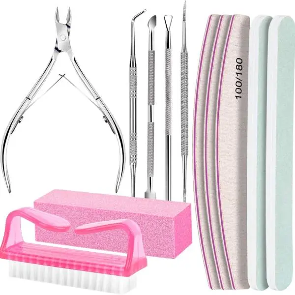Professional Manicure Kit, Nail Care Kit with Cuticle Nipper, Nail File 100/180, Nail Buffer Block, Cuticle Pusher & Trimmer, Pedicure Tools for Women