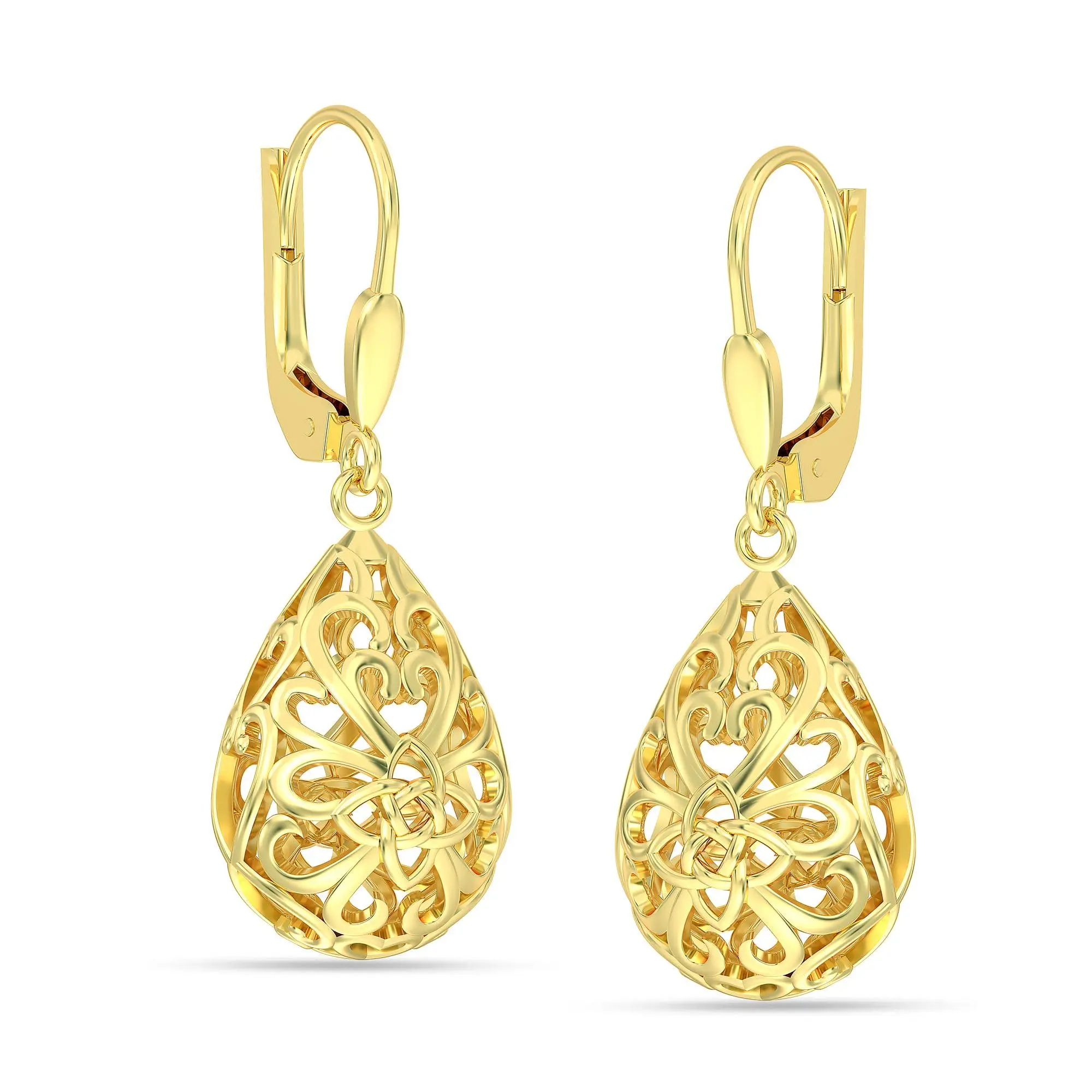 LeCalla Women's Drop Dangle Earrings | 14K Gold-Plated 925 Sterling Silver Filigree Infinity Celtic Knot Teardrop Leverback Drop Dangler Earrings | Filigree Irish Celtic Knot Dangle Leverback Earrings 33mm
