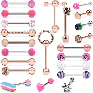 22/ PC Stainless Steel Tongue Stud Straight Rod Mixed 4 Colors Optional Tongue Piercing Accessories Cool Girl Style Accessories