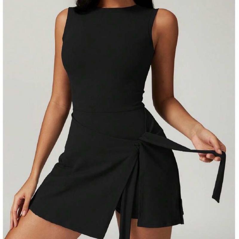 Womens Tennis Dress Sleeveless Yoga Golf Athletic Dresses Ruffle Side Slit Workout Dress Built in Shorts Athletic Sportwear homecoming dress