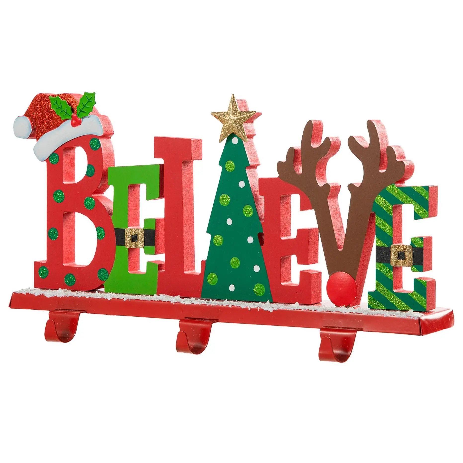 Glitzhome 14.5"L "BELIEVE" Christmas Stocking Holder