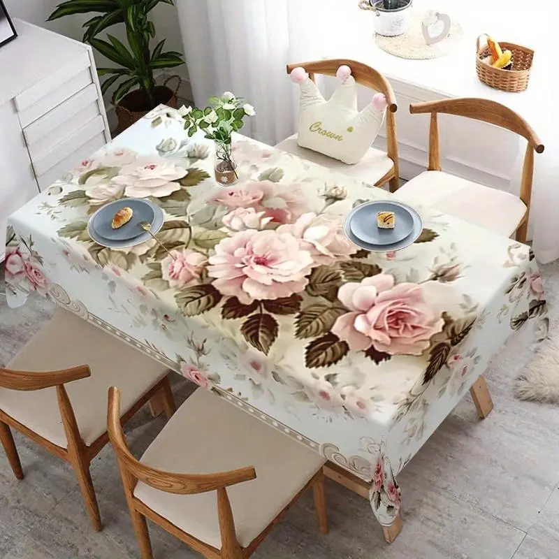 EastJia Made in USA Multi-Size Elegant Floral Rectangle Polyester Tablecloth - Washable Reusable Spring Table Cover for Outdoor Patio, Parties & Home Dining Decor