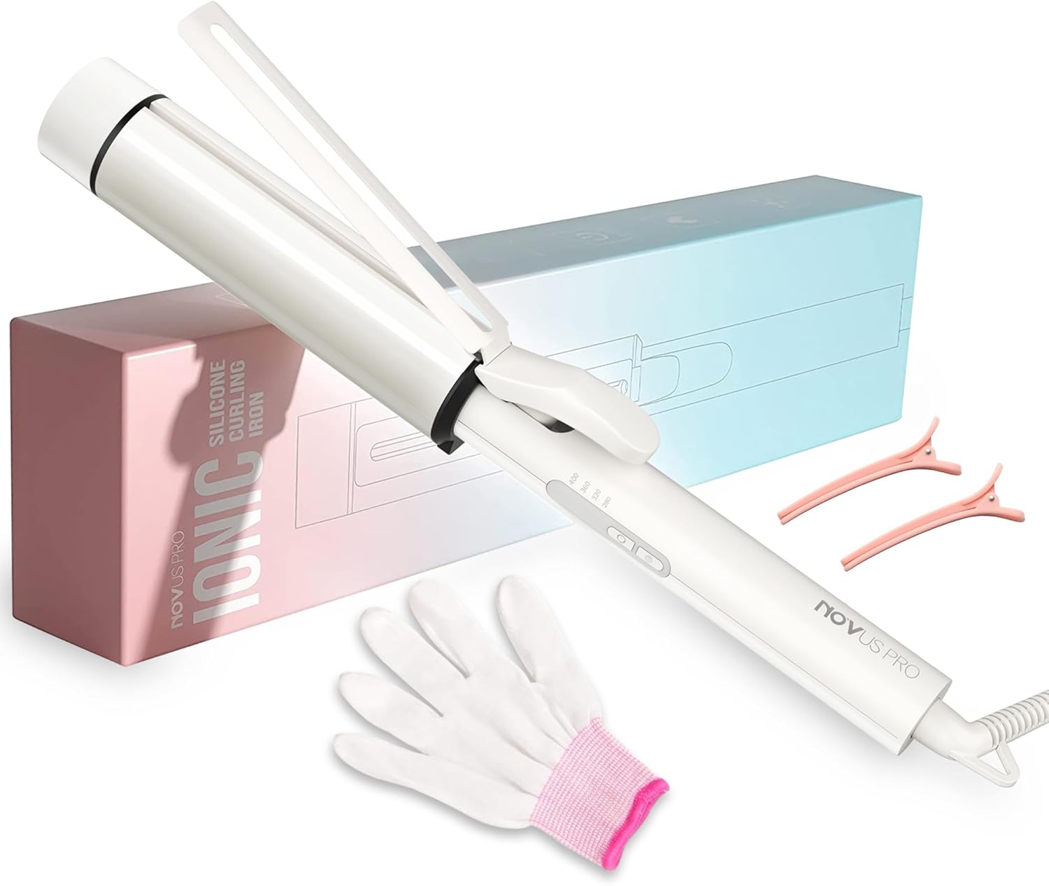 NOVUS Curling Iron 1 1/2 Inch, Ceramic Tourmaline Curling Wand for Long Hair, 40000000 Negative Ions Large Barrel Silico