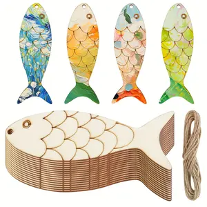 Wooden Fish Paper Cutouts DIY Crafts, Craft Kits, 10/20/30pcs Set, Includes Hemp Rope, Perfect for Ocean Animal Theme Parties & Home Decor