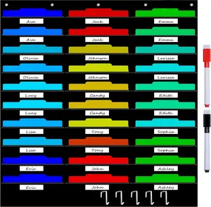 Organization Center Pocket Chart, Wall File Organizer Folder with 30 File Pockets, 30 Dry-Erase Cards Plus 5 Over The Door Hooks and 8 Wall Hooks,  X 42 inch