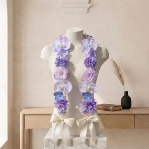 Floral Graduation Lei, Handmade Ribbon & Fabric Flower Stole, Senior Portrait Photo Prop