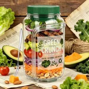 【Multi-pack】Free stickers included Salad Jar Mason Jar Salad Bowl with Side Opening & Dressing Compartment Leak-Proof Portable Container Microwave & Dishwasher Safe for Home Office Travel bento box free stickers, fork