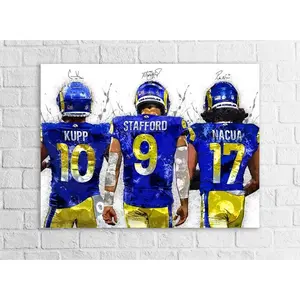 Matthew Stafford, Puka Nacua, Cooper Kupp, Los Angeles Rams, Canvas Wrap or Museum-Quality Poster, Fine Art, Man Cave, Kids room, Office