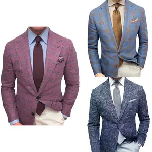 Men’s blazer with plaid pattern or solid color, lapel long sleeves, buttoned suit coat for parties and dates