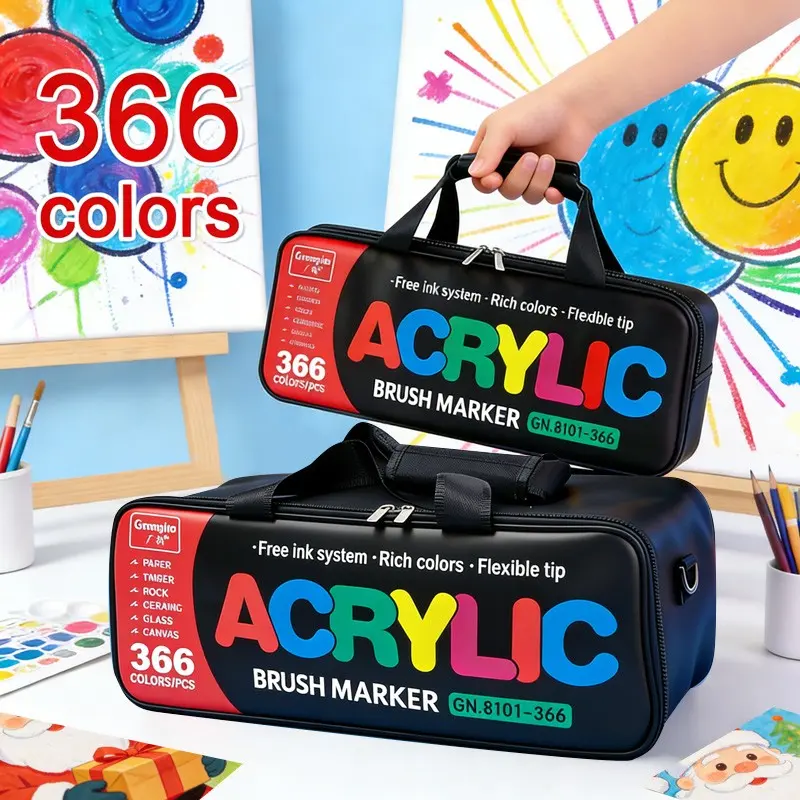 Guangna 366 Color Non-Drip Liquid Soft Tip Acrylic Markers, Uniform Ink Flow, Smooth Writing, Ideal for Anime Drawing, Poster Creation