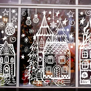 4pcs Large Christmas Window Clings - Double-Sided Snowman & Snowflake Decals, Durable Plastic Festive Glass Decor for Holiday Party Ornaments, Classic Style, Perfect for Christmas Celebrations, Christmas Decorations