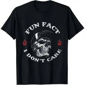 Fun Fact I Don't Care T-Shirt | Edgy Skull Graphic | Sarcastic Anti-Social Tee | Biker Gothic Style Shirt