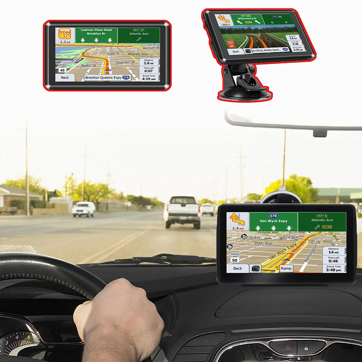 7-Inch HD Touchscreen Car GPS Navigator with Suction Mount, Lifetime Free North America Map Updates, Voice Guidance, Speed Warning, Vehicle Accessories for Truck, Semi Truck Accessories, Multi-Media Player, Hd Touch Screen, Automatic Speed Trap Alerts