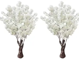 2pcs Artificial Cherry Blossom Tree, 4.3FT Pink Faux Cherry Blossom Tree for Home, Wedding & Party Decoration, Indoor & Outdoor