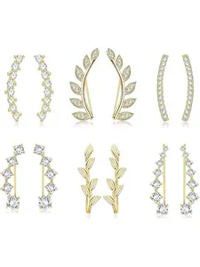 6Pairs Ear Cuffs Climber Hoop Earring CZ Arrow Crawler Stud Earring Jacket for Women