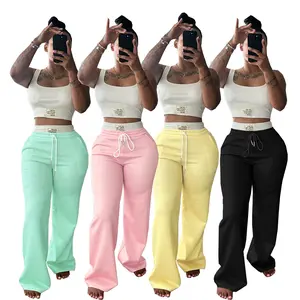 European and American Fashion Design Label Sports Vest Women's High Waist Drawstring Wide Leg Pants Set