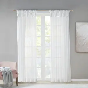 DIY Twisted Tab Sheer Curtain, Pair Panels, Lightweight Window Treatment, Voile Privacy, Light Filtering Drape for Bedroom and Apartment