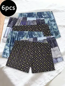Pack of 6 men's boxer shorts, featuring breathable fabric and trendy design, with a loose fit suitable for both sports and home wear