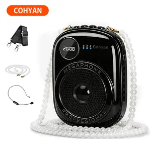 COHYAN K18 Portable Voice Amplifier with Headset & Wireless Microphone 10W Output 1800mAh Battery Bluetooth 5.0 TF Card Slot Smart Battery Display for Teachers Tour Guides Yoga Speech Training Gifts-Black Pink