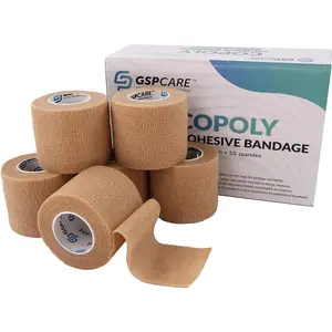 Self Adherent Cohesive Bandages Wrap 6 Count 2" x 5 Yards, Medical Tape, Adhesive Flexible Breathable First Aid Non Woven Rolls, Stretch Athletic, Ankle Sprains & Swelling,