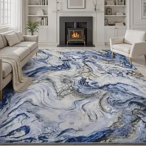Marble Pattern Decorative Area Rug with Anti-Slip Backing, Velvet Carpet for Living Room & Bedroom, Versatile Home Decor for All Seasons