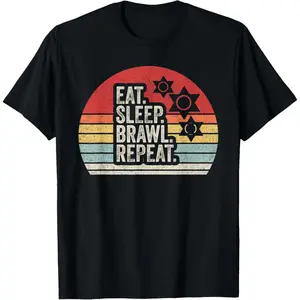 Vintage Retro Eat Sleep Brawl Repeat T-Shirt