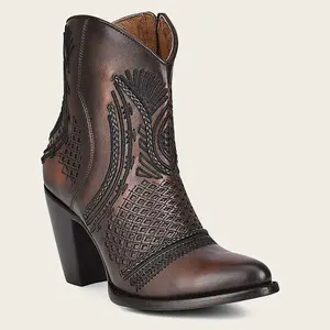 CUADRA WOMEN'S ARTISAN EMBROIDERED BROWN LEATHER BOOTIE