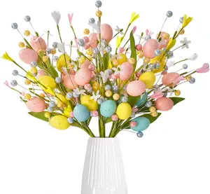 Easter Decorations 6 Pack Spring Flowers Artificial, Easter Centerpieces for Tables, Easter Egg Decorations for Home Party Vase Flower Arrangement Centerpiece Decor