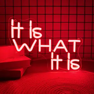 "It is what it is" Neon Sign, LED Red Light up Art Sign, Led Neon Lights, Neon Lamps, USB Powered Quote Light up Sign for Bedroom Office, Cafe, Bookstore, Bar, Man Cave, Gift, Light Decor