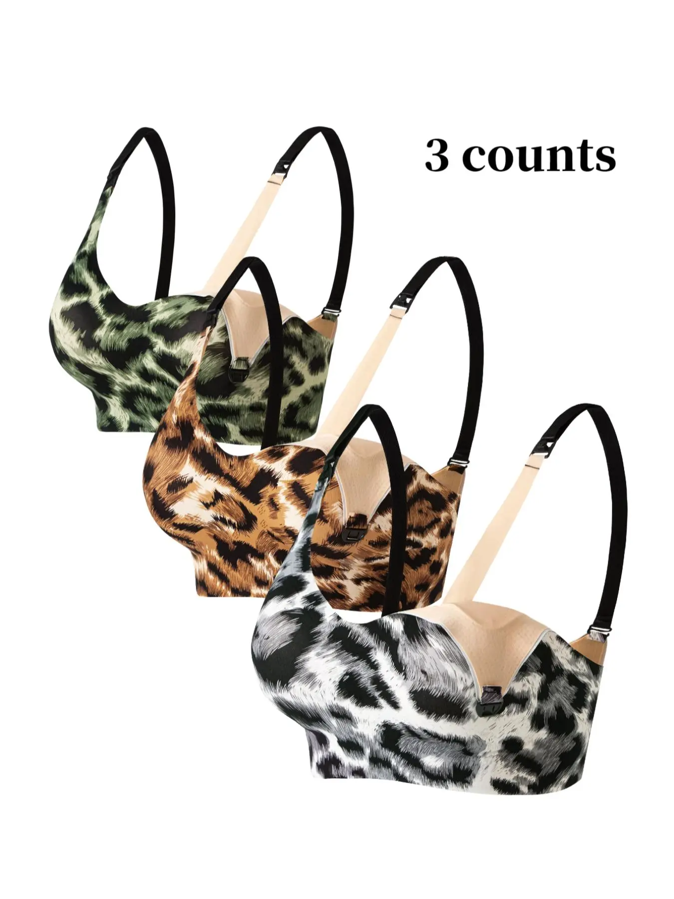 Women's Leopard Print Nursing Bra, Supportive Bra, Leopard Pattern Bra, 3 Counts Front Buckle Removable Chest Pads Maternity Bra, Maternity Lingerie for All Seasons