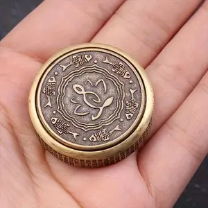 Lotus & Koi Fish Design Brass Fidget Spinner, Portable Double-sided Handle Rotating Top, Hand Strengtheners for Men