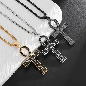 Ancient Egyptian symbol Ankh cross titanium steel necklace Christmas holiday gift Crucifix