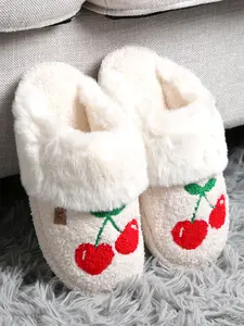 ComfyLuxe Cherry Patterns Faux Fur Luxury Soft Mule Slippers
