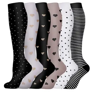 MhzyCaus 6 Pairs of Compression Calf Socks – Quick-Drying and Long-Lasting Support for Running, Fitness, and Recovery Floral Pattern Compression Knee-High Socks Wide breathable day Sports Moisture-Wicking