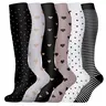 Women's Compression Knee-High Sports Stockings (6 Pairs) - Colorblock Floral Pattern, Breathable Compression Socks, Elastic Socks, Sweat-Wicking, Quick-Drying, Abrasion Resistant, Long-Lasting Support, Comfortable to Wear, for Running, Cycling