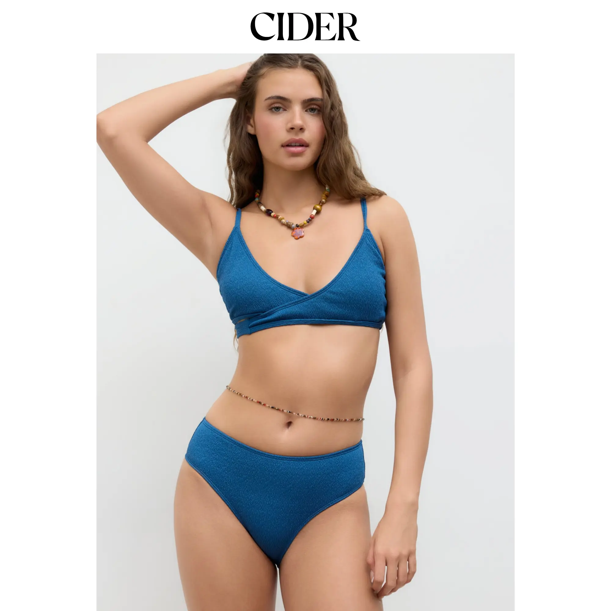 Cider Texture V-neck Bowknot Criss-Cross Cheeky Bikini Set