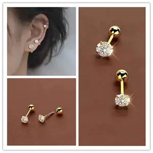 lucky sunday jewelry 3 Pairs Clear Cubic Stud Earrings Round Clear Cubic zirconia Stud Earring Pack Of 3/4/5 mm