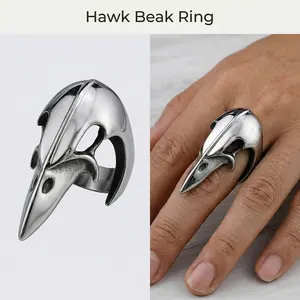 Hawk Beak Ring – Titanium Steel Punk Jewelry, Unisex Fixed Size US 7–14, Hardcore Metal Accessories