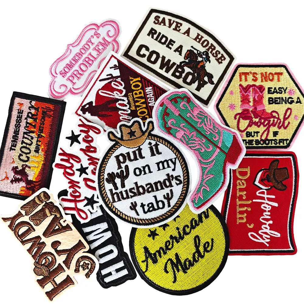 12PCS Western Lettered Embroidery Iron-On Patches - Eco-Friendly, Glossy, Durable Pattern Appliques, Sewing Accessories for Cowgirls' Jackets, 12 Patches, Country Humor