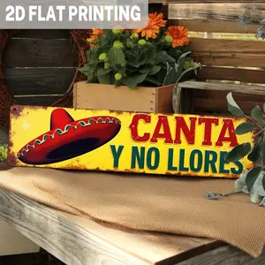 1PC 2D Flat, Vintage 'Singing Without Crying' Metal Sign - Mexican Party Theme, Bar, Restaurant, Kitchen Country Wall Decor - Man's Nest - Indoor/Outdoor Use, 9.98x 39.98cm , Mexican Home Decor