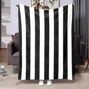 Soft Cozy Black and White Vertical Striped Fleece Blanket for Home Comfort & Warmth