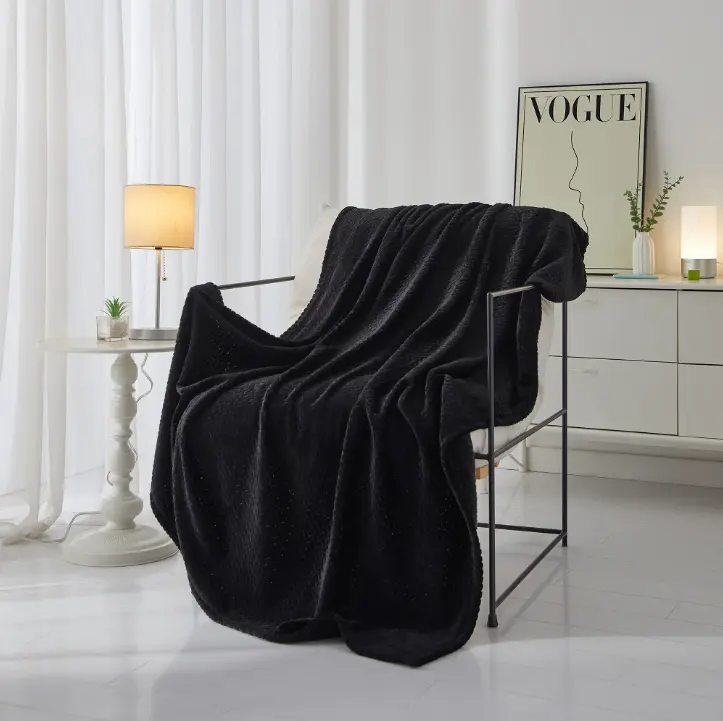 Cozy Black Textured Fleece Blanket, 50 x 60 Inches for All Ages