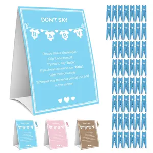 Party Hearty Baby Shower Games for Boy, Don't Say Baby Game,1 Sign and 50 Mini Blue Clothespins, Shower Game Ideas